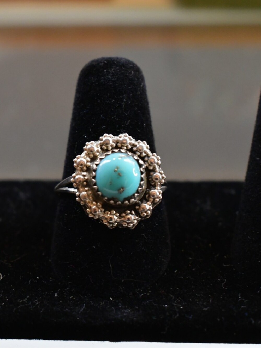 Turquoise Floral Sterling Silver Ring - Women Jewelry Sz 8